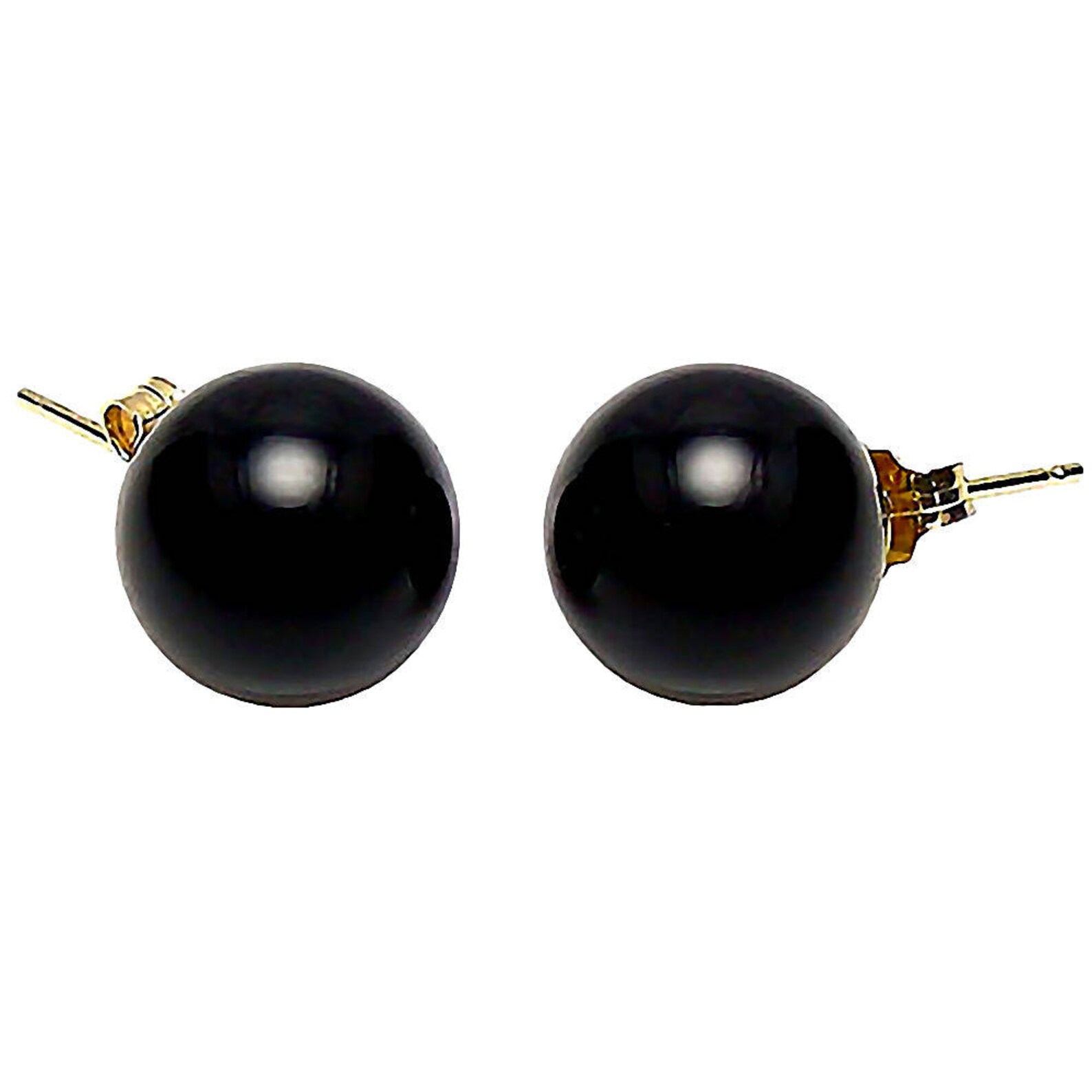Gold Filled Black Onyx Earrings Ball Stud Earrings Gold Etsy