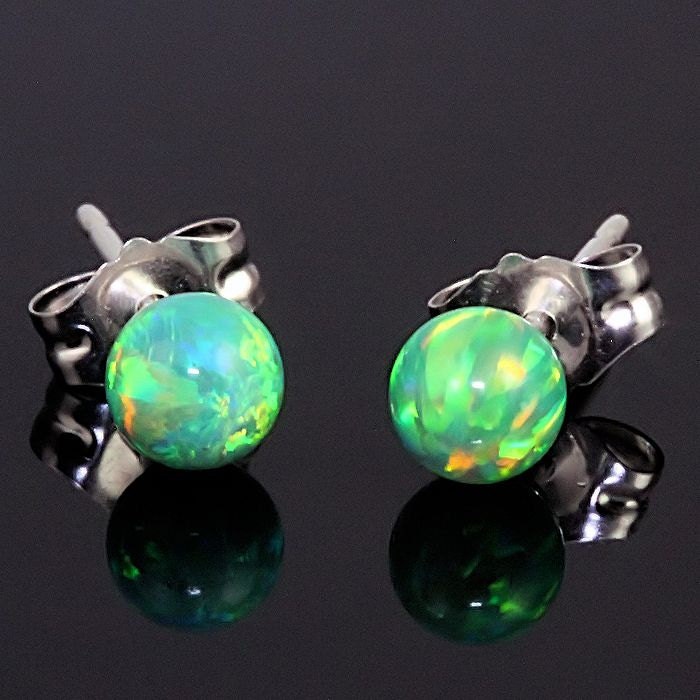 4mm Australian Kiwi Green Opal Ball Stud Post Earrings Solid | Etsy