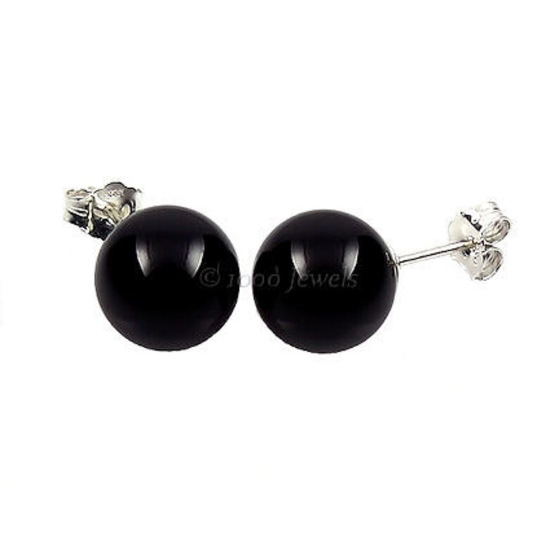 8mm Natural Black Onyx Ball Stud Post Earrings Solid 14K Etsy