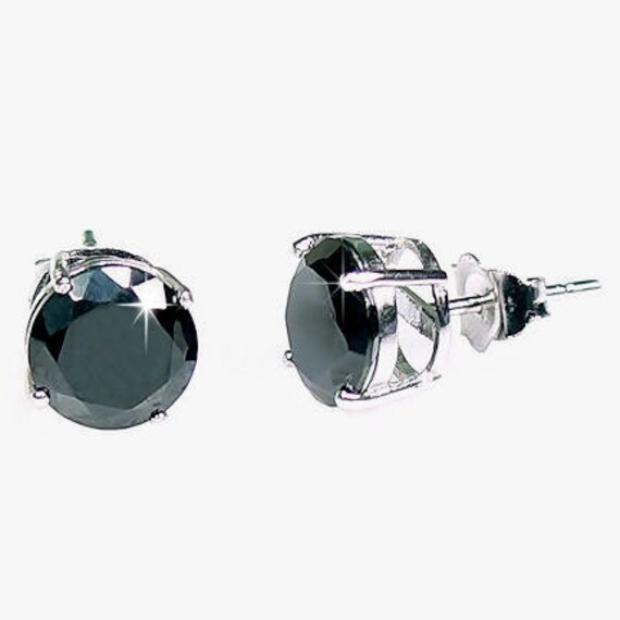 Large 9mm Jet Black Ice Diamond CZ Earrings Stud Post Earrings Silver Stud Earrings Big Statement Earrings Black Stud Earrings