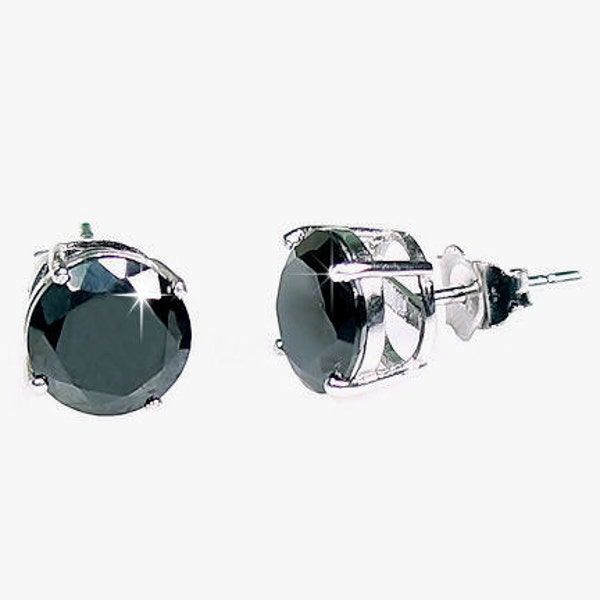Large 9mm Jet Black Ice Diamond CZ Earrings, Stud Post Earrings, Silver Stud Earrings, Big Statement Earrings, Black Stud Earrings