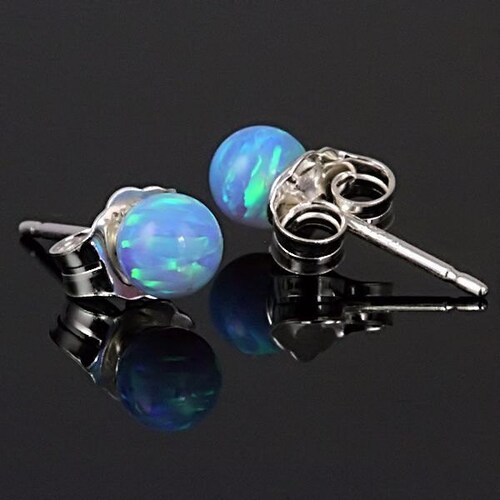 4mm Australian Azure Blue Opal Ball Stud Post Earrings Solid - Etsy