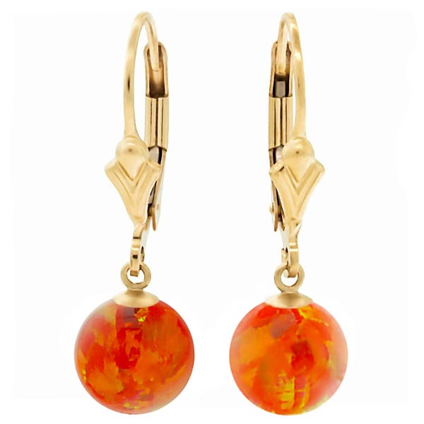 Mexican Fire Opal Ball Drop Leverback Earrings, Gold Filled Leverback Earrings, Orange Opal, Dangle Earrings, Opal Jewelry, Orange Earrings