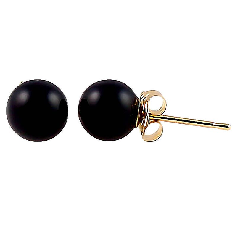 Yellow Gold Black Onyx Earrings Ball Stud Earrings 14K Etsy