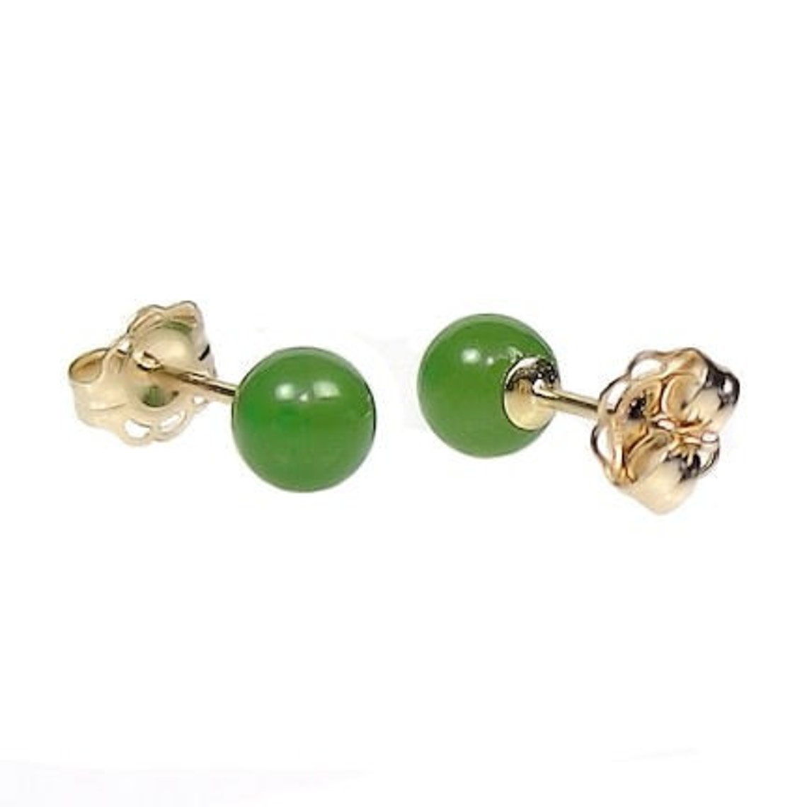 4mm Natural Nephrite Green Jade Ball Stud Post Earrings 14K Etsy