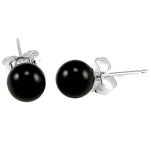 14K Solid Gold Black Onyx Ball Stud Earrings - Round Lab-Created, Push Back
