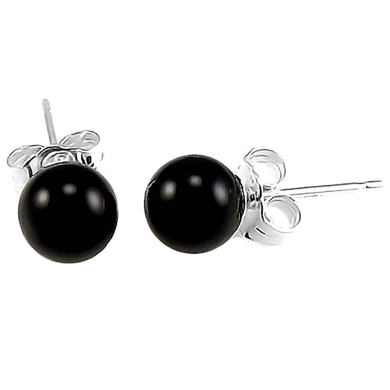 Silver Black Onyx Earrings Ball Stud Earrings 925 Sterling Etsy