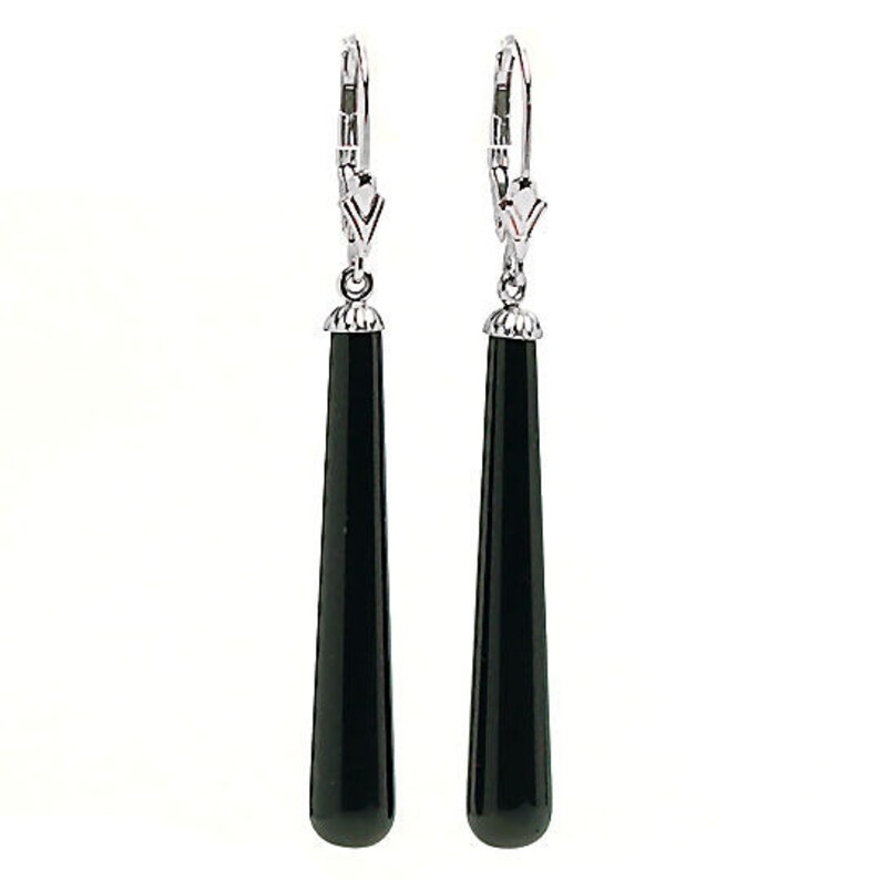 35mm Slender Black Onyx Teardrop Leverback Earrings Onyx Dangle Earrings Black Earrings Black Drop Earrings Solid 925 Sterling Silver