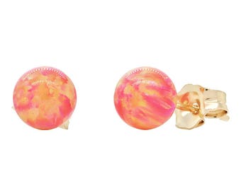 Cala: Deep Sea Coral Pink Opal Ball Earrings, Gold Filled Opal Earrings, Opal Stud Earrings, Pink Opal Earrings, Opal Gold Filled Earrings