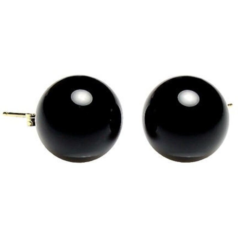 12mm Natural Jet Black Onyx Ball Stud Post Earrings Solid 14K Etsy