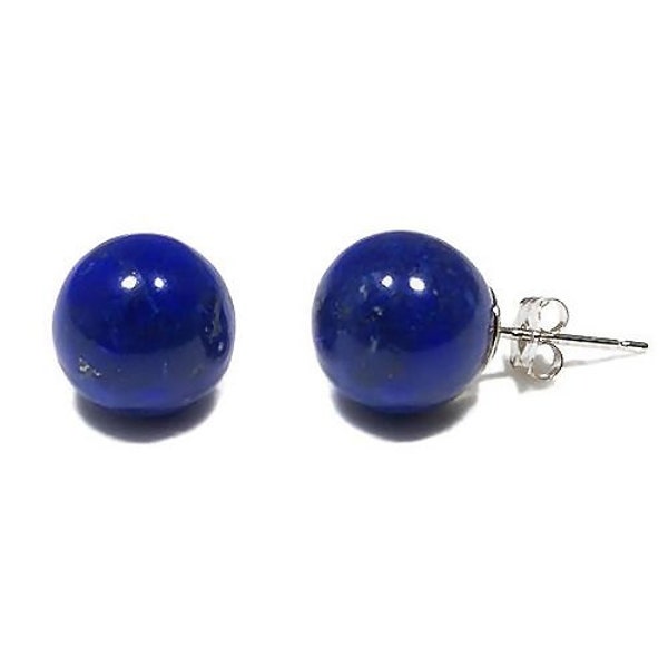 10mm Natural Lapis Lazuli Ball Stud Post Earrings, Solid 925 Sterling Silver, Bold Large Silver Earrings, Blue Lapis Lazuli Stud Earrings