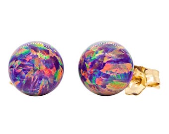 Elizabeth: Royal Lavender Opal Ball Stud Earrings, 14K Yellow Gold Opal Earrings, Purple Opal Earrings, Gold Opal Post Earrings,Bridal Studs