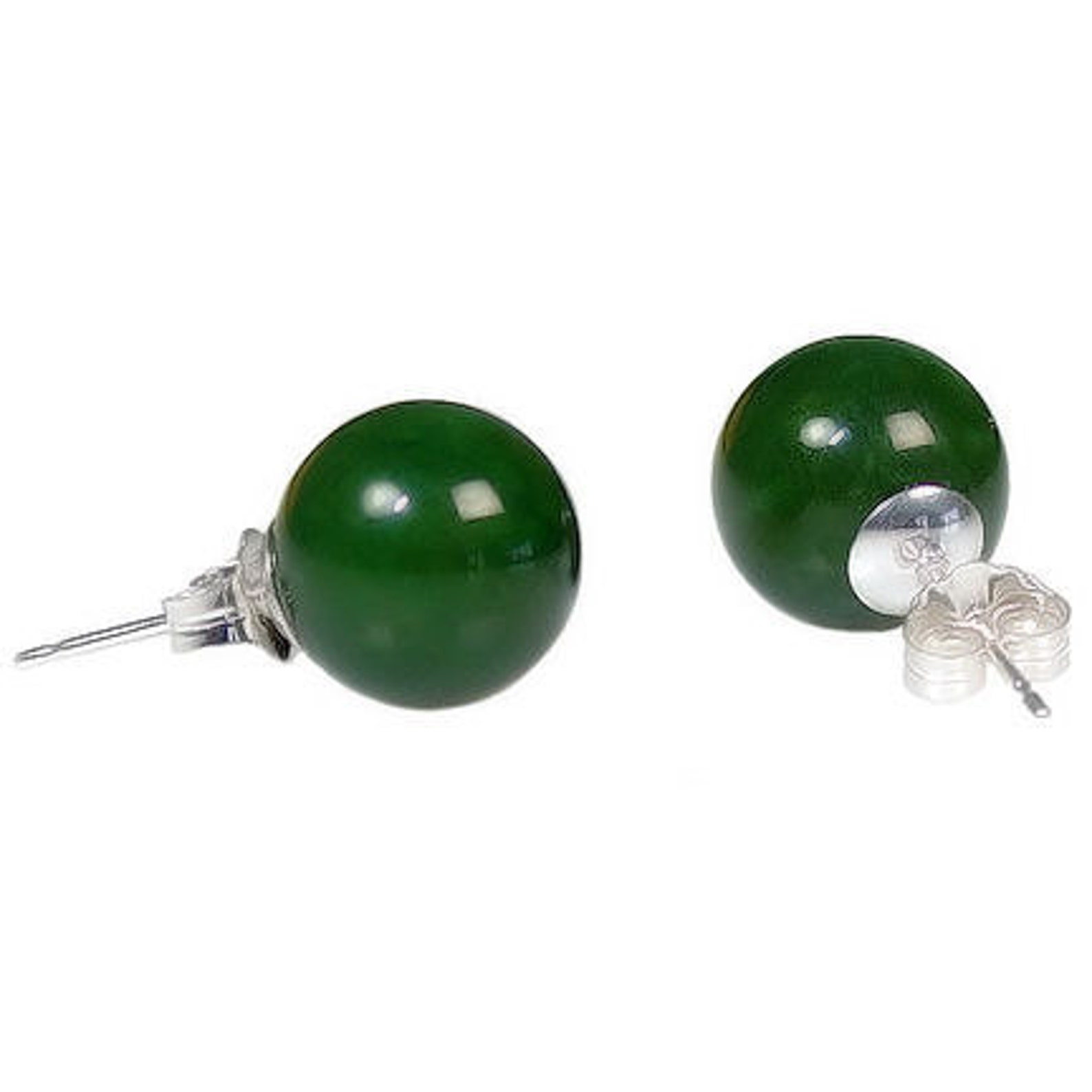 10mm Natural Nephrite Green Jade Ball Stud Post Earrings 925 Etsy