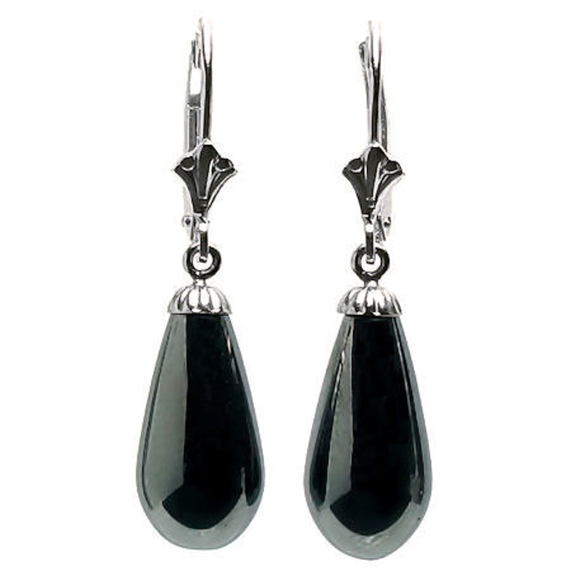 16mm Natural Black Onyx Teardrop Leverback Earrings Solid 925 Etsy