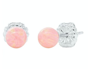 4mm Pink Angel Skin Australian Opal Ball Stud Earrings, 925 Sterling Silver, Small Minimalist Earrings, Tiny, Petite, Pink Opal Earrings