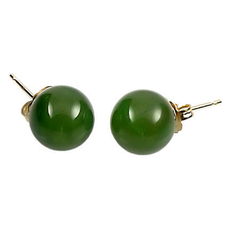 8mm Genuine Nephrite Jade Ball Stud Post Earrings Solid 14K Etsy