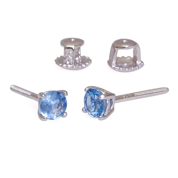 0.50 cttw, 4mm Round Brilliant-cut, London Blue Topaz Ice CZ, Screw Back Stud Earrings, Solid 925 Sterling Silver, Small Petite Minimalist