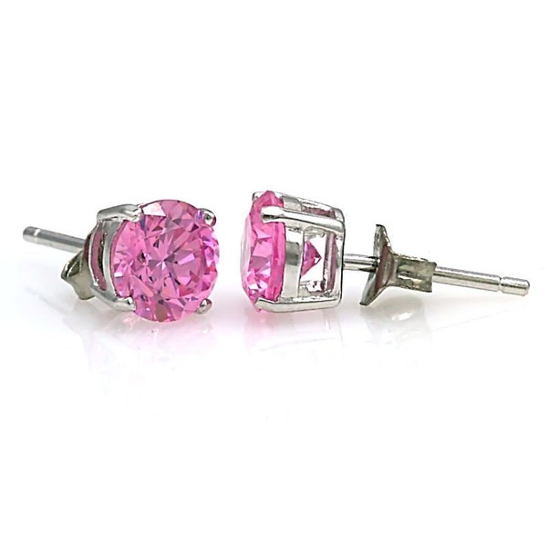 5mm 1.0 carat Pink Sapphire Ice Basket Set Stud Earrings 925 Sterling Silver, SMS30203-0720