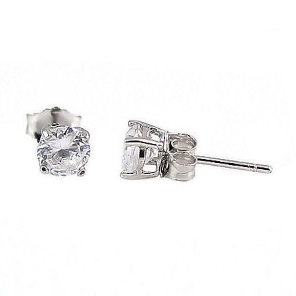 4mm 0.5 carats Round, Brilliant Cut Russian Ice on Fire Diamond CZ, Cast Basket Stud Earrings, 925 Sterling Silver, Small Petite, Minimalist