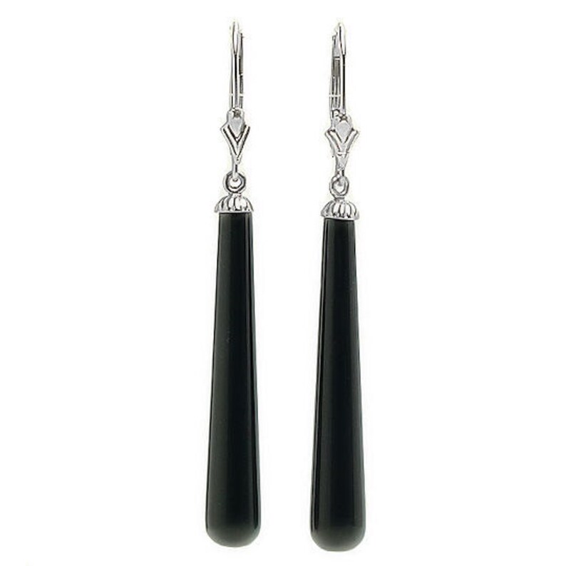 35mm Slender Black Onyx Teardrop Leverback Earrings Onyx Dangle Earrings Black Earrings Black Drop Earrings Solid 925 Sterling Silver