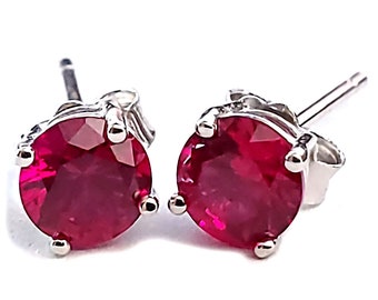 Round Simulated Ruby Silver Stud Earrings, Ruby Sterling Silver Cast Basket Earrings, July Earrings, Red Earrings, Small Tiny Petite