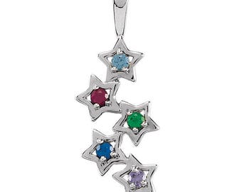 Family Birthstone Star Design, Custom-Made for Your Family, 1 to 5 Stones, 925 Silver Pendant, Family Birthstone Pendant Necklace, Grandma
