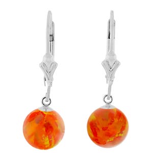 Mexican Fire Opal Ball Drop Leverback Earrings, Silver Leverback Earrings, Orange Opal, Dangle Earrings, Opal Jewelry, Silver Earrings