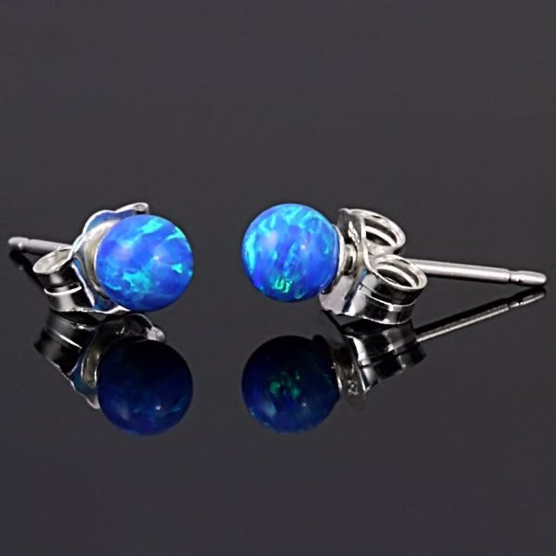 4mm Australian Pacific Blue Opal Ball Stud Post Earrings Etsy