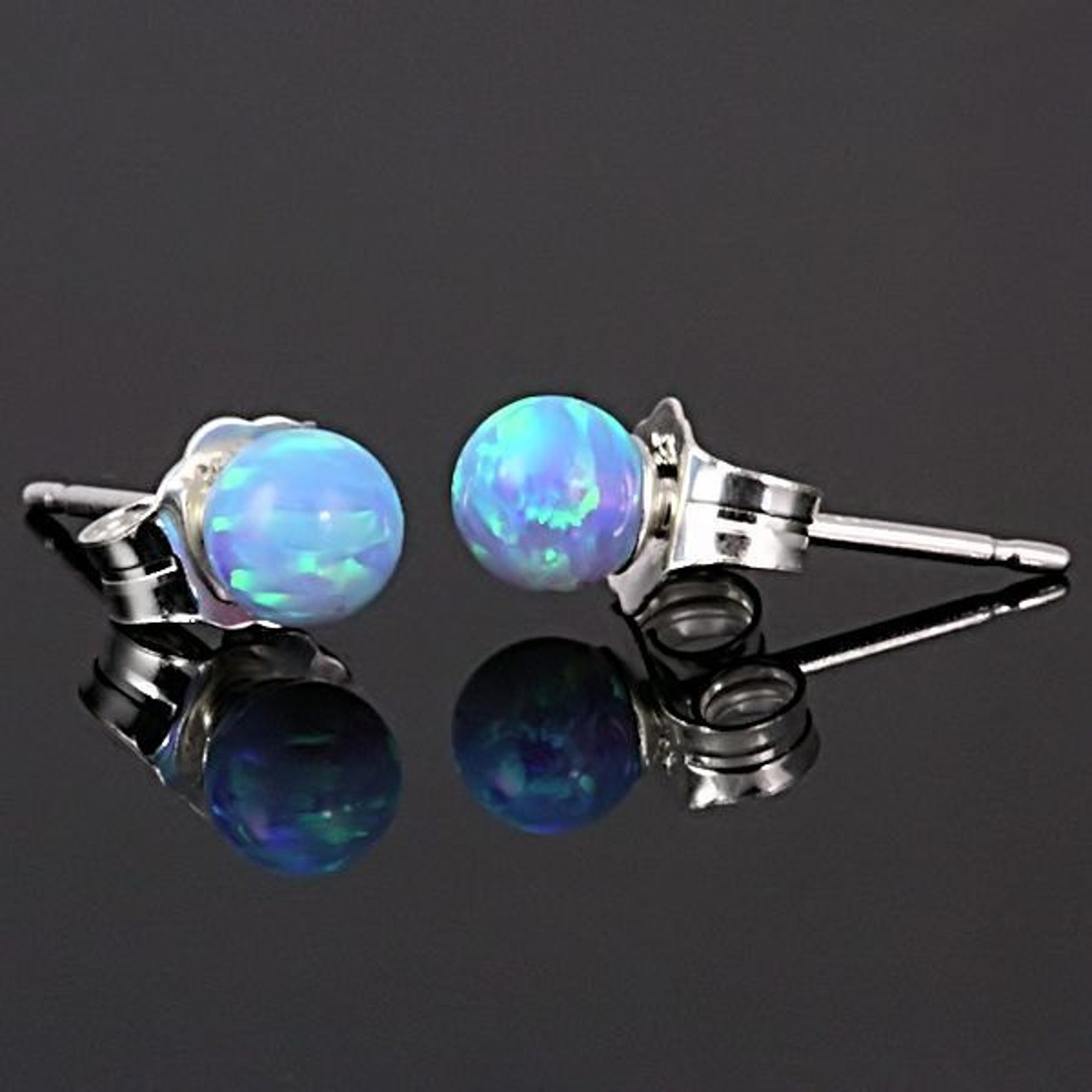 4mm Australian Azure Blue Opal Ball Stud Post Earrings Solid Etsy