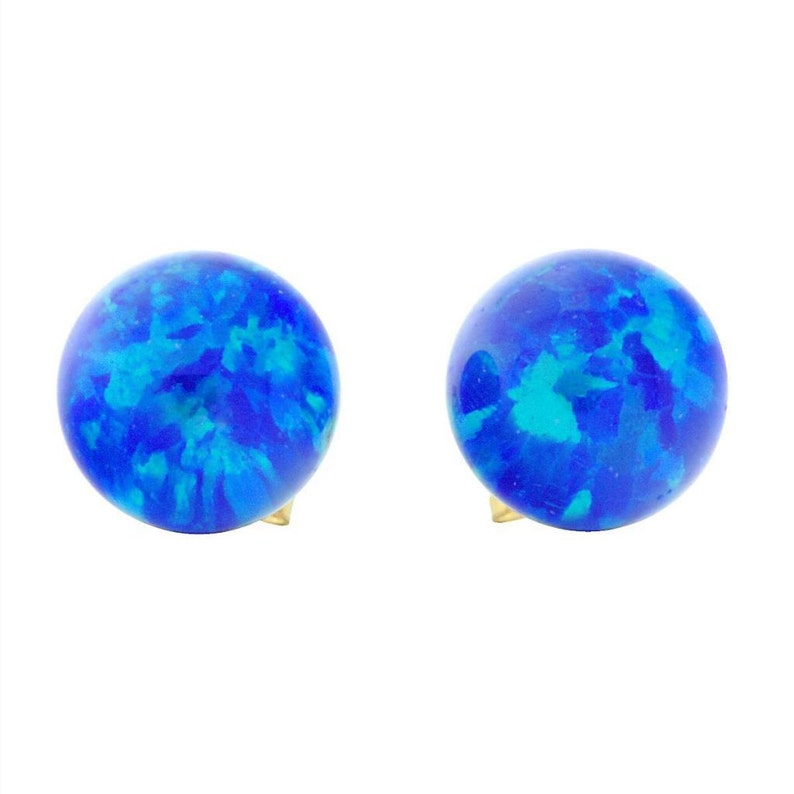 8mm Australian Pacific Blue Opal Ball Stud Post Earrings Etsy