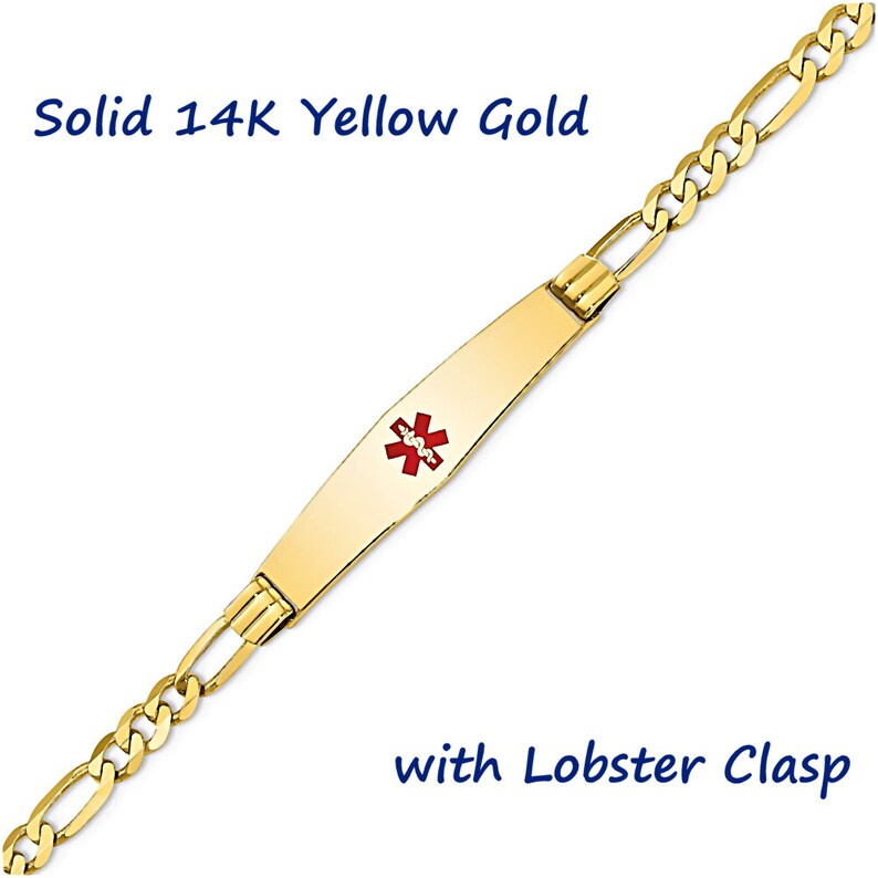 Engraved 14K Yellow Gold Medical ID Bracelet Custom Etsy