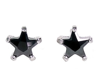 6mm Star Cut Black Russian Ice on Fire CZ Simulated Diamond Cast Stud Earrings, 1.25 ctw, 925 Sterling Silver, Stars, Celestial, Black Color