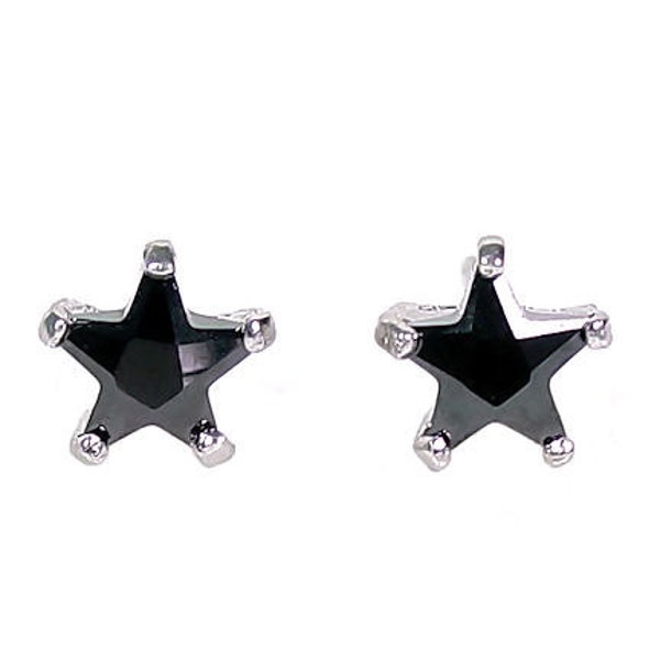 6mm Star Cut Black Russian Ice on Fire CZ Simulated Diamond Cast Stud Earrings, 1.25 ctw, 925 Sterling Silver, Stars, Celestial, Black Color