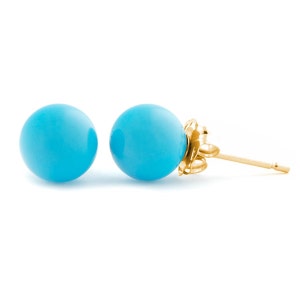 6mm Sleeping Beauty Turquoise Ball Stud Post Earrings, Solid 14K Yellow Gold, Wedding Turquoise Earrings, Blue Turquoise Ball Studs image 1