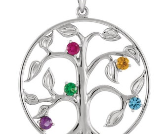 Family Tree of Life Pendant Necklace for Mom, Grandma, Mother's Day Pendant, Christmas Gift, Sterling Silver Pendant, 2 to 5 Birthstones