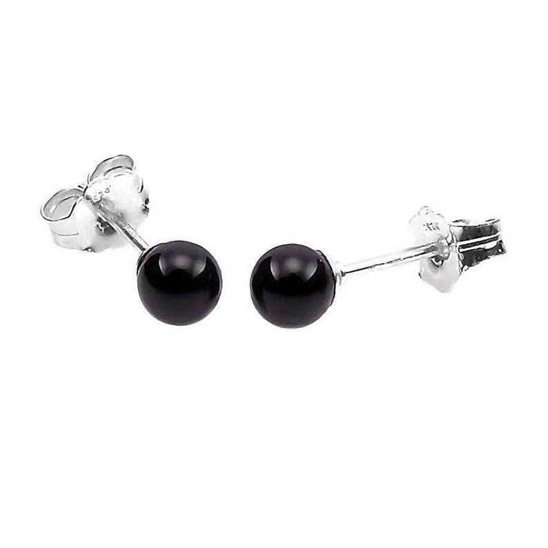 Silver Black Onyx Earrings Ball Stud Earrings 925 Sterling Etsy