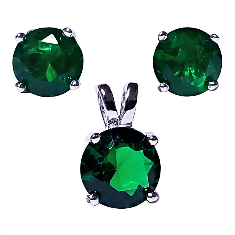 Rabbit-Ear Pendant Sterling Silver Jewelry Round Birth Month Earrings Brilliant Cut Birthstone Solitaire Pendant and Earring Set