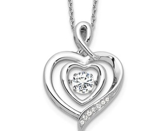 Ice on Fire CZ Modern Heart Pendant Necklace, Awareness Ribbon Pendant Bale, Solid 925 Sterling Silver, Heart Shaped Pendant, Endless Love