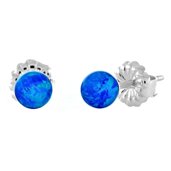 4mm Australian Pacific Blue Opal Ball Stud Post Earrings, Solid 925 Sterling Silver, Small Minimalist Earrings, Petite, Blue Opal Earrings