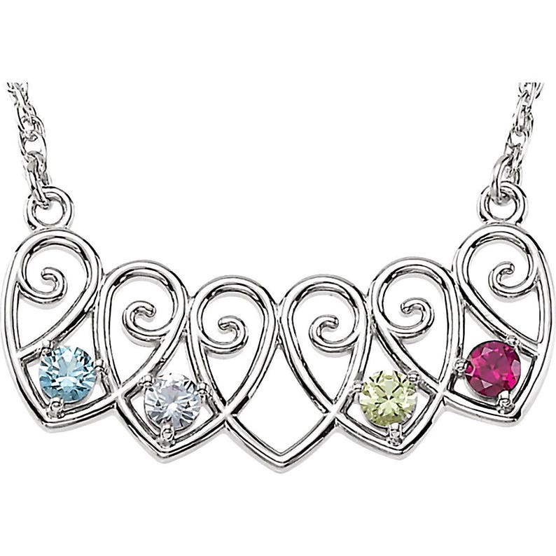 Family Birthstone Chain of Hearts Design Pendant 925 Silver Etsy