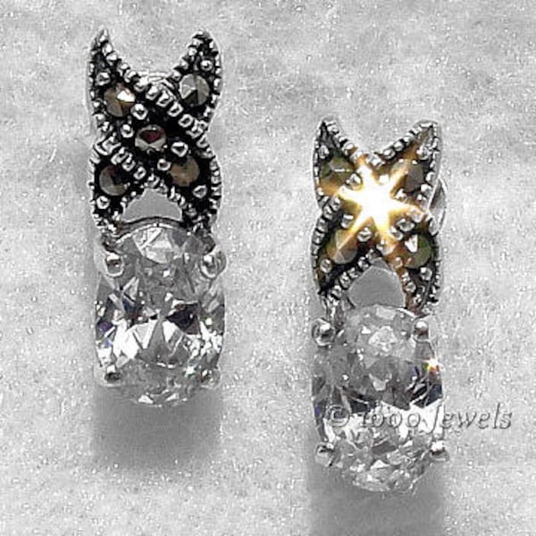 2.0ct Russian Ice on Fire Diamond CZ & Swiss Marcasite Hugs-n-Kisses Post Earrings, TDI30001-0382