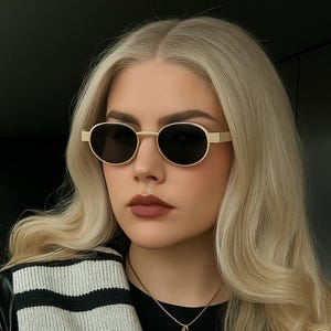 Retro Oval Metal Frame Sunglasses | Vintage Round Shades for Women | Y2K Gold Rim Eyewear | Minimalist Summer Sunglasses
