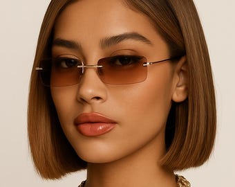 Trendy Colorful Rimless Sunglasses | Y2K Aesthetic Tinted Glasses | Retro Gold Frame Eyewear for Women Fashion Street Style Summer Vacation