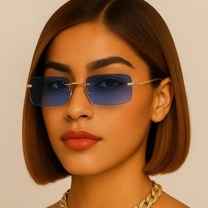 Rimless Rectangle Sunglasses | Color Tinted Gold Frame Shades | Y2K Retro Fashion Eyewear for Women & Men | Lightweight Unisex Style