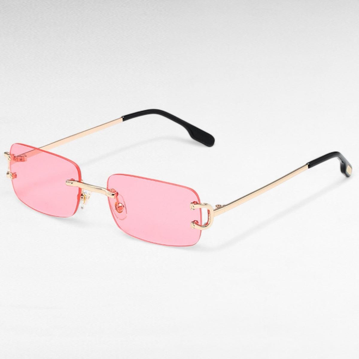 Rimless Rectangle Sunglasses Color Tinted Gold Frame Shades Y2K — free download