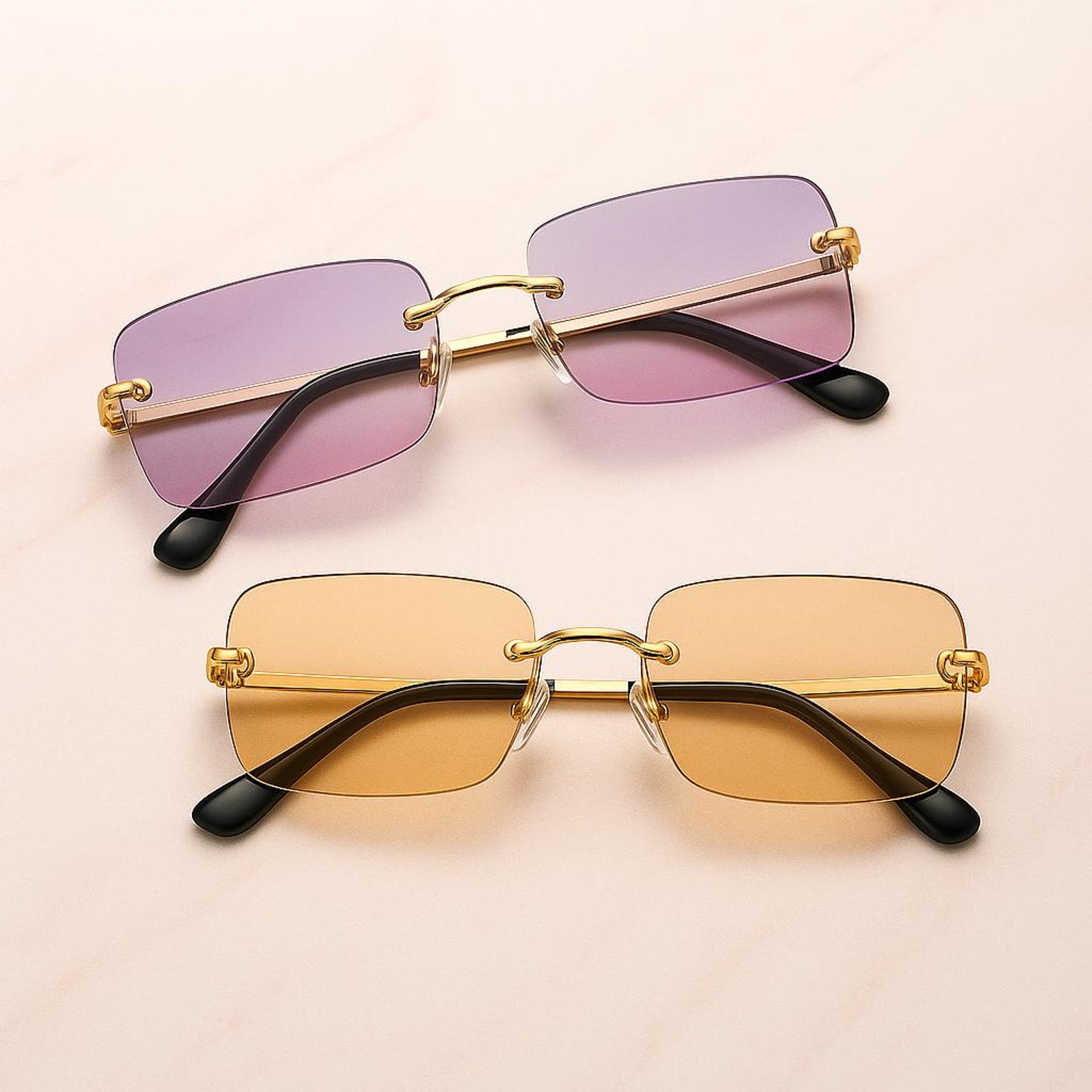 Rimless Rectangle Sunglasses Color Tinted Gold Frame Shades Y2K — free download