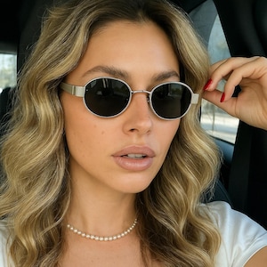 Retro Oval Metal Frame Sunglasses | Vintage Round Shades for Women | Y2K Silver Rim Eyewear | Minimalist Summer Sunglasses
