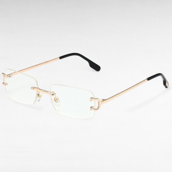 Rimless Rectangle Sunglasses | Color Tinted Gold Frame  display picture 2