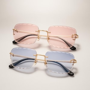 Rimless Square Sunglasses for Women and Men | Gradient Pastel Lens | Gold Frame Elegant Eyewear | Lightweight Fashion Shades