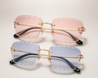 Rimless Square Sunglasses for Women and Men | Gradient Pastel Lens | Gold Frame Elegant Eyewear | Lightweight Fashion Shades